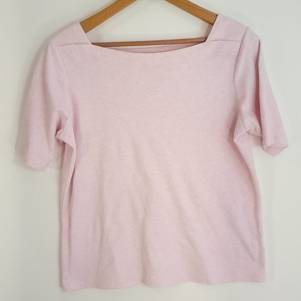 LL Bean Top Shirt Women's Large Pink Pullover Short Sleeve